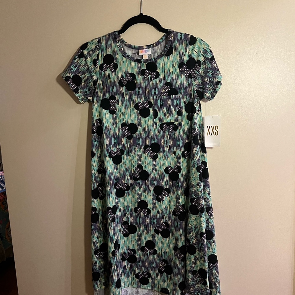 LuLaRoe Carly DISNEY NWT Green and Black Casual A-line Dress